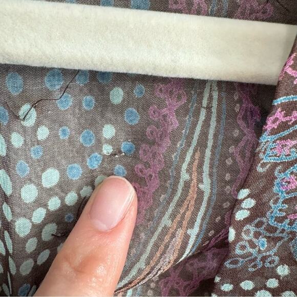 Y2K VTG Frech Connection 100% Silk Sequin Front Tie Blouse Festival Boho Sheer - Picture 10 of 11